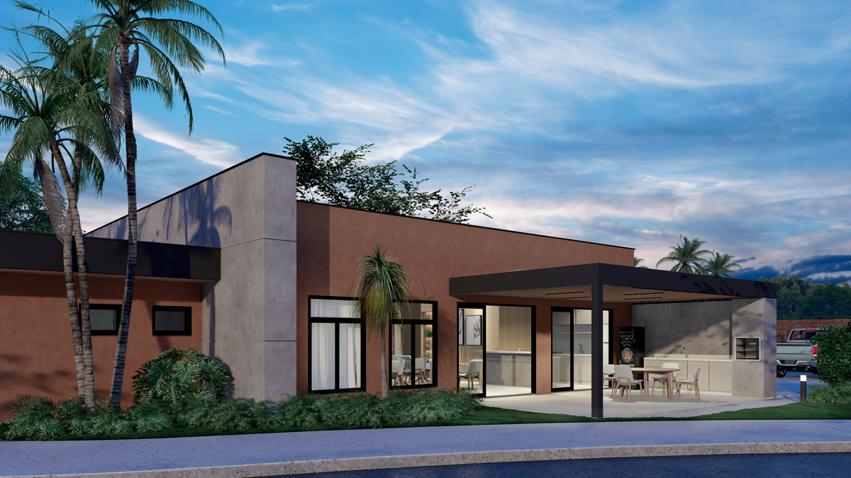 Vista externa (salão de festas e espaço gourmet)